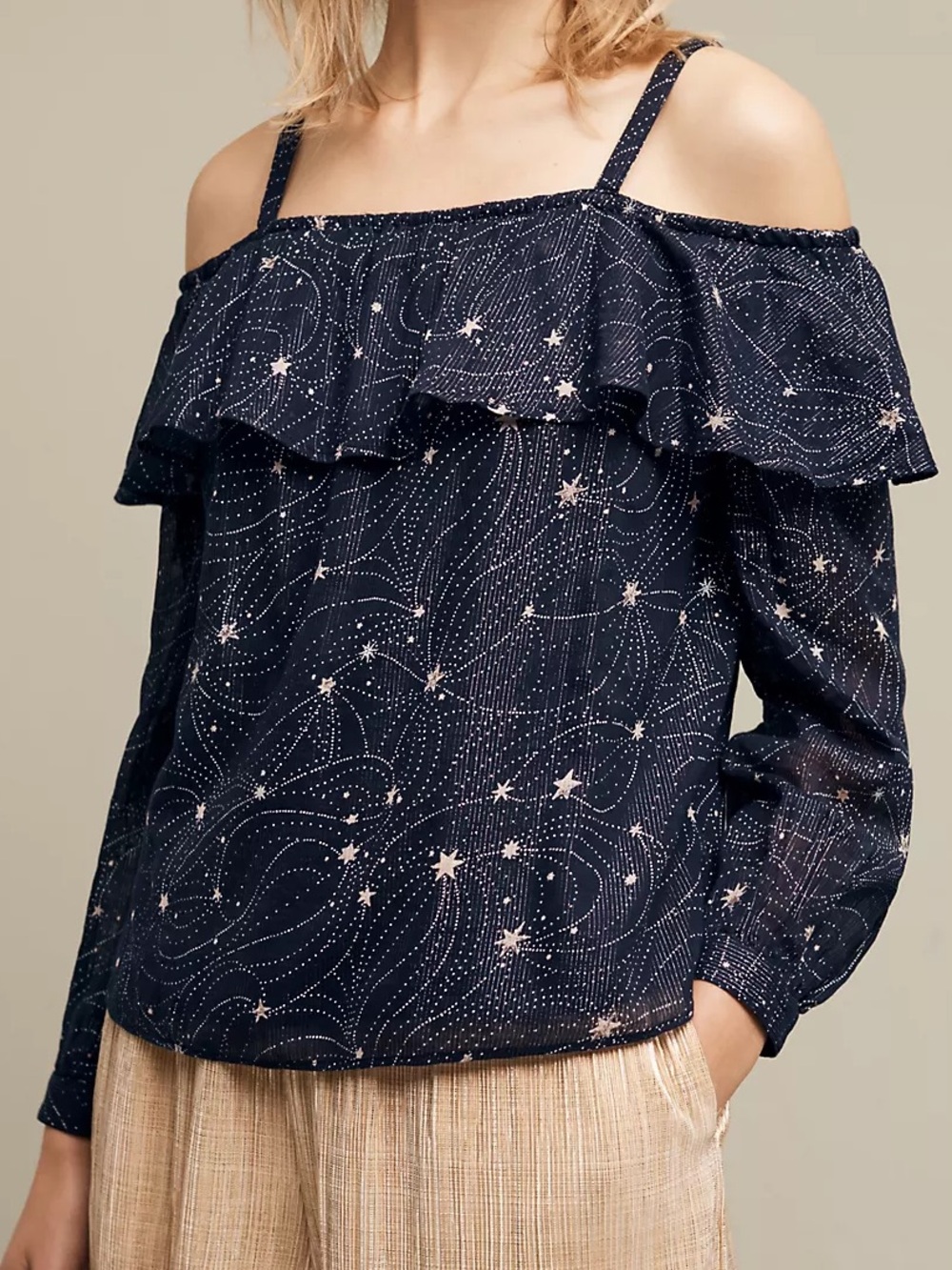 Anthropologie | Floreat Starlit Off-The-Shoulder Top - Star Celestial Print